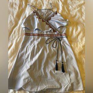 THML blue stripe embroidery dress. Ruffle and tiered.